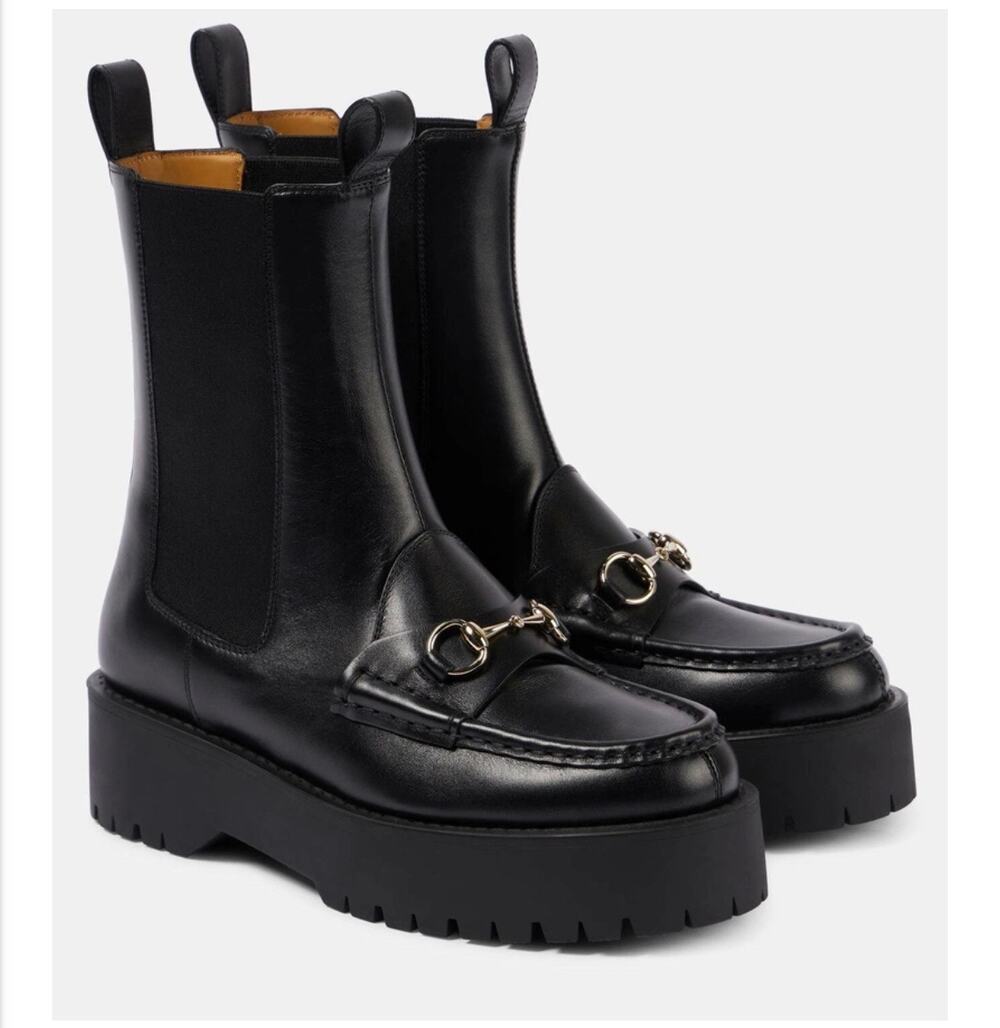 Gucci Horsebit Chelsea Black Leather Platform Boot 39 Classic